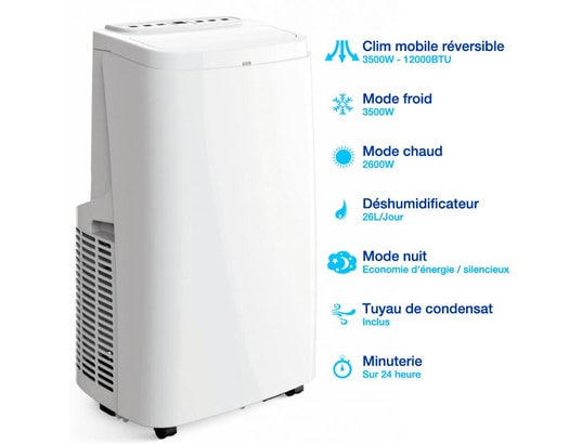 AIRTON - Climatiseur mobile réversible 3500W 12000 BTU Froid / Chaud...