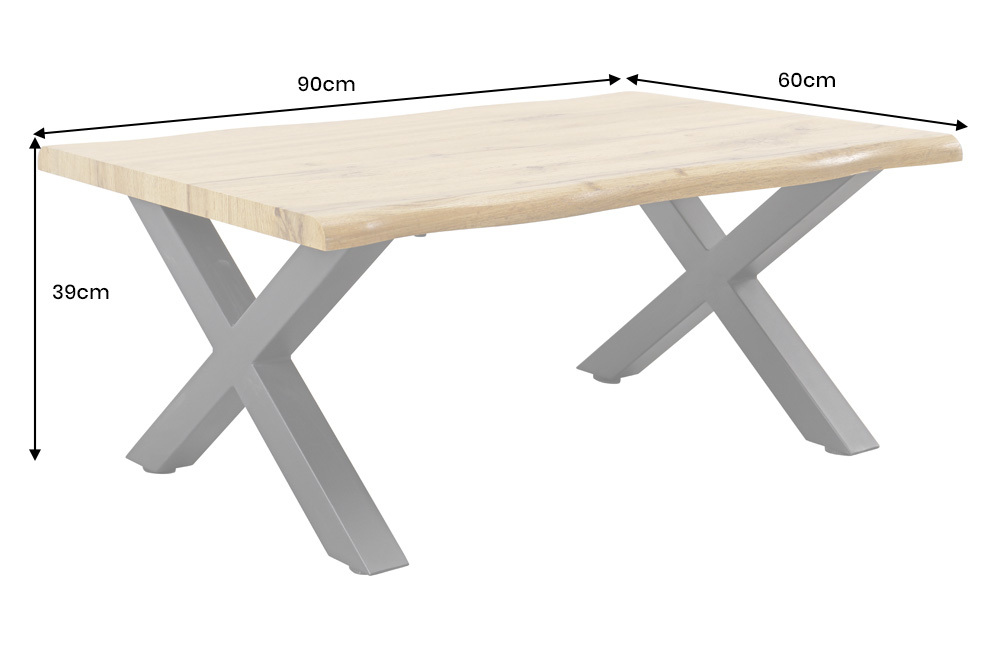 Industrial Couchtisch WILD 90cm braun Wildeichen-Optik schwarz Metall Baumkante
