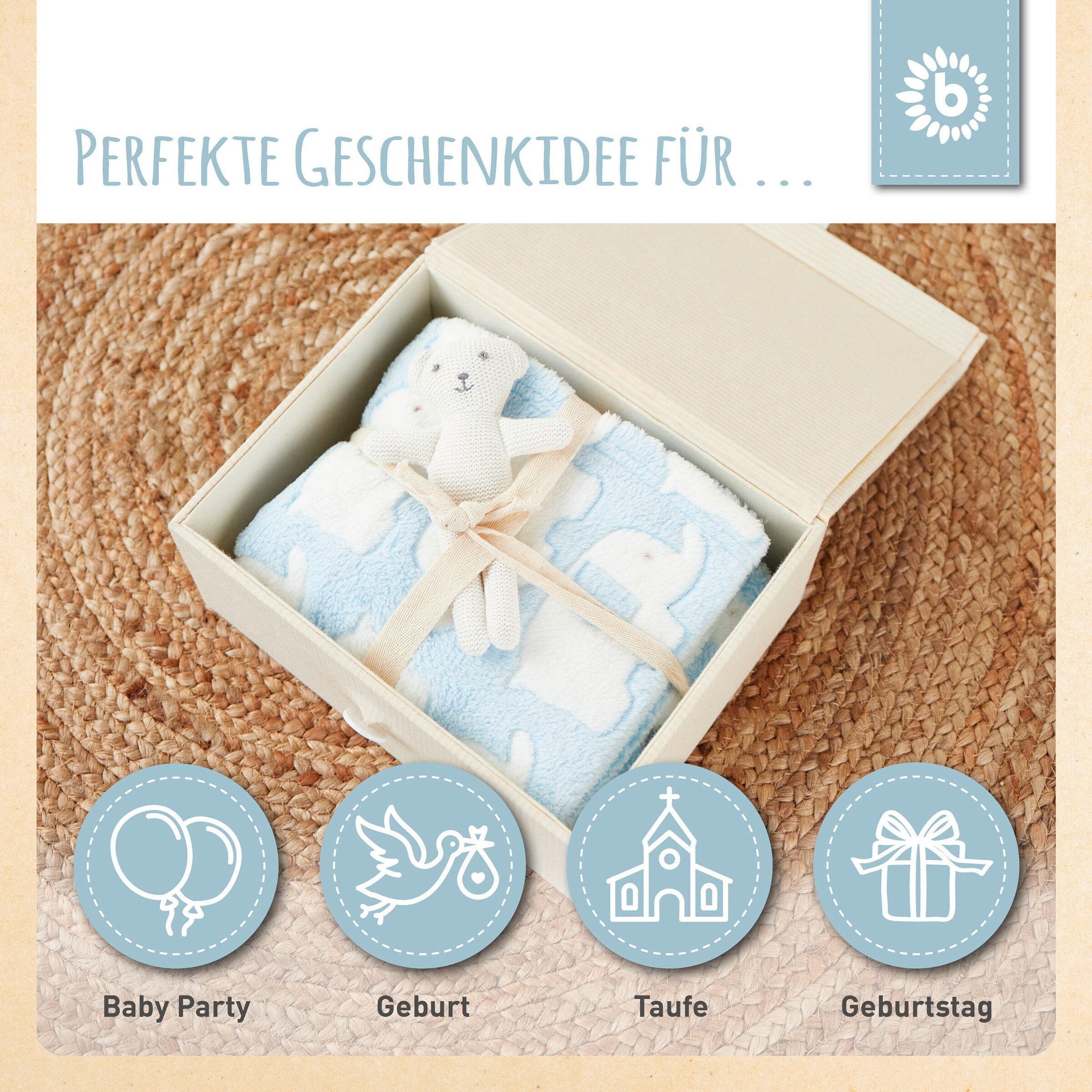 Bieco Babydecke Jungen Elefanten Blau