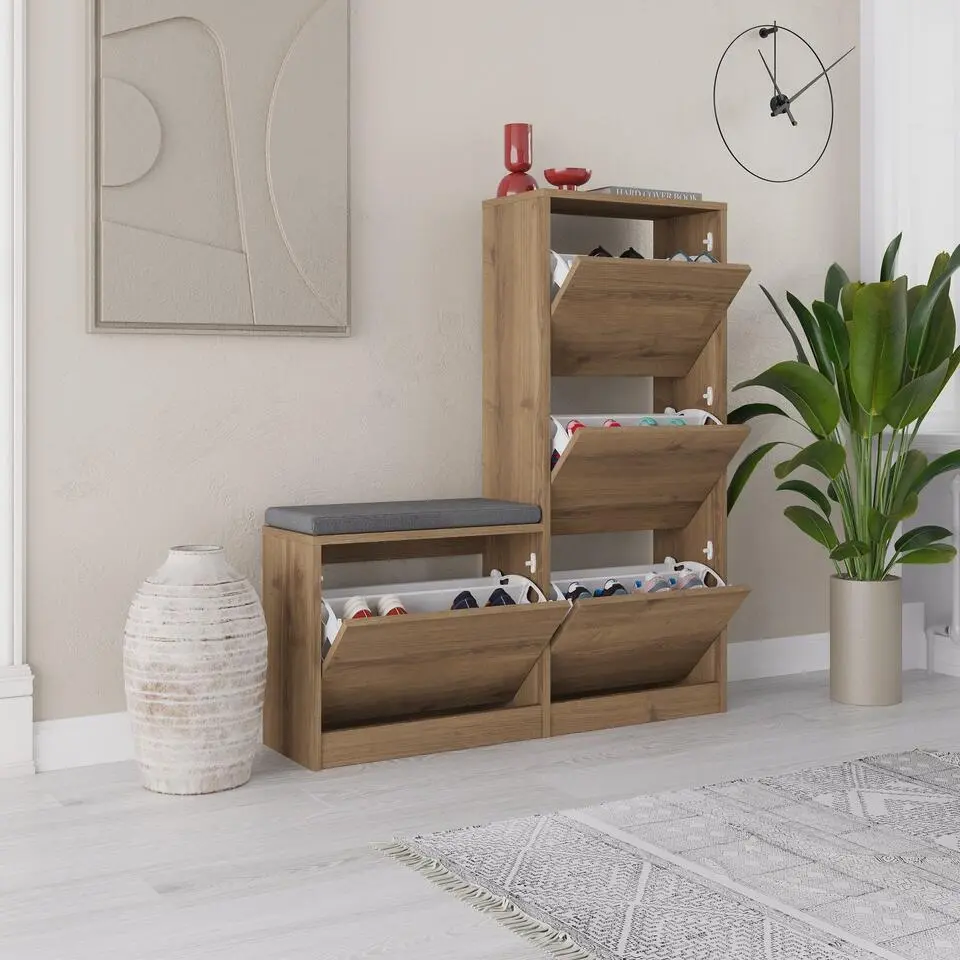 CALICOSY - Schoenenkast DUDE - Verweerd eiken - 118,5x105x26 cm