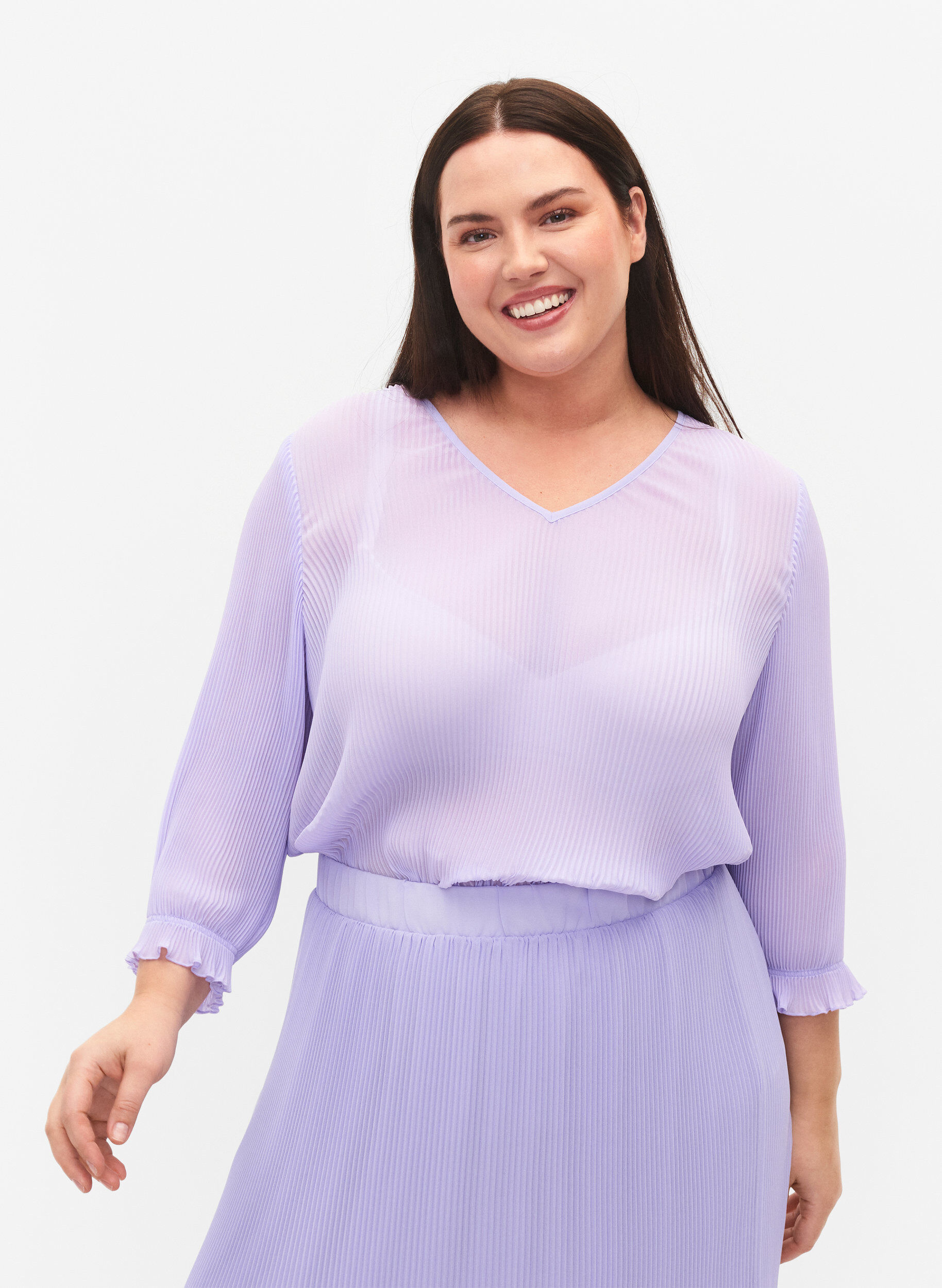 Plisseret bluse med 3/4 ærmer