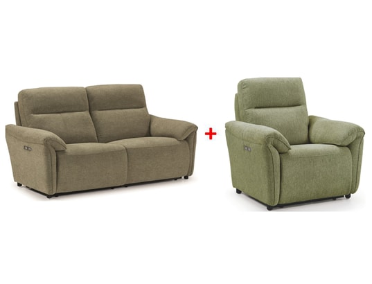 CONCEPT1 - Canapé tissu Barbados vert 3 places électrique + Fauteul élect