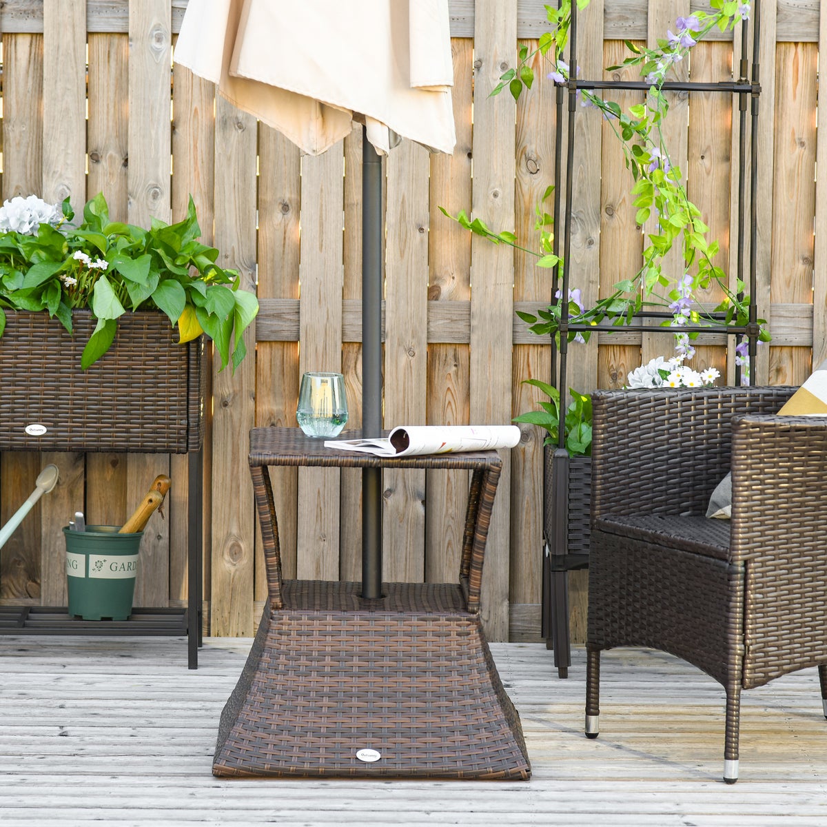 Outsunny bijzettafel, L54 x B54 x H55 cm, metaal, polyrotan, bruin