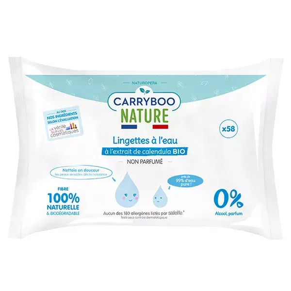 Carryboo Soins Lingette à l'Eau Pure Calendula Bio 58 unités