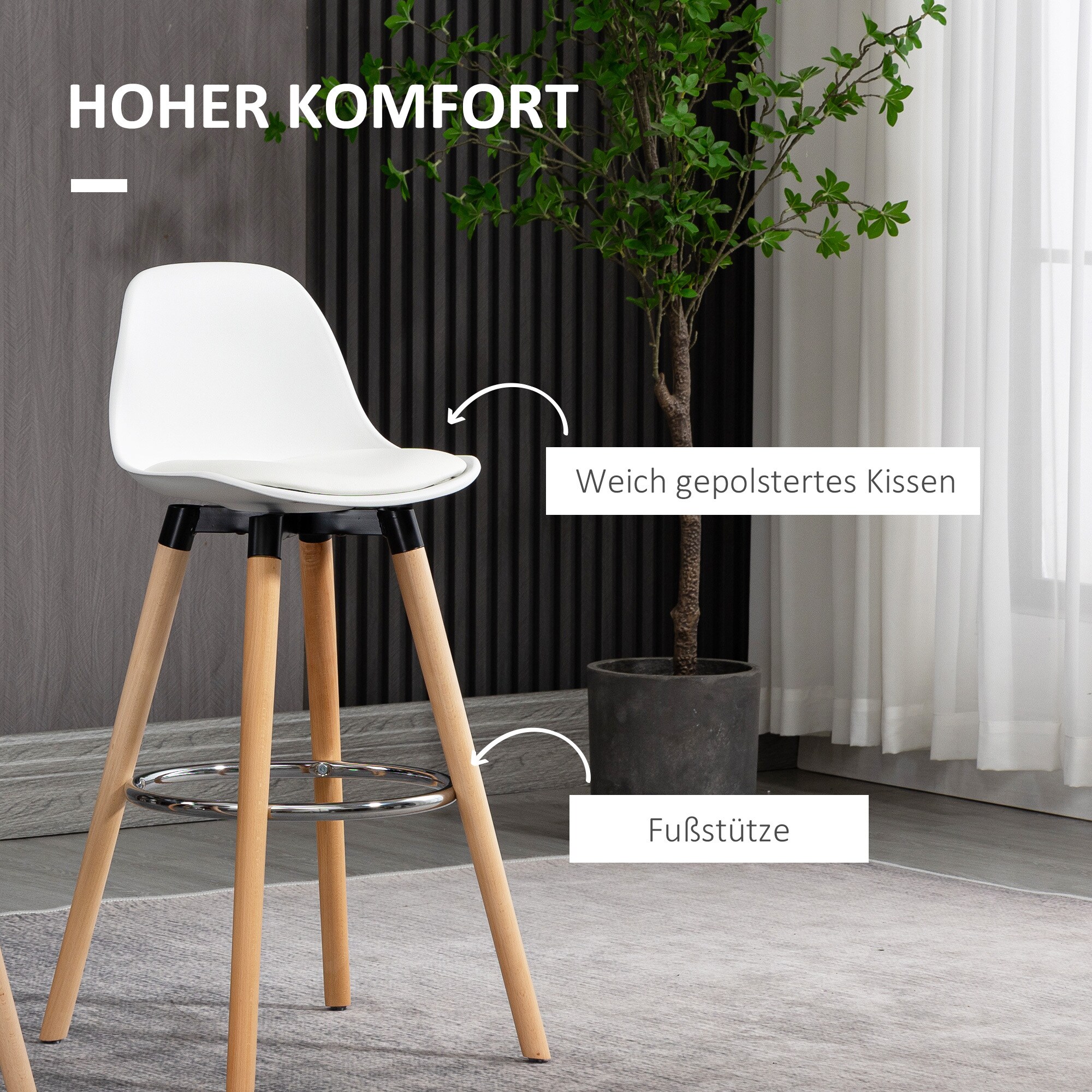 HOMCOM Barhocker mit 360 Grad drehbarem Sitz weiß 38,5B x 42,5L x 91H cm