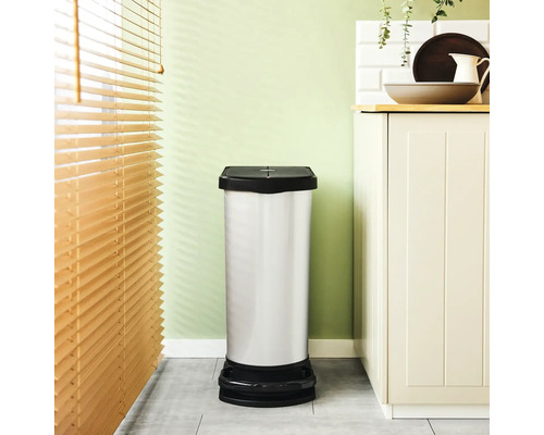 Rotho PASO duo kunststof pedaalemmer, 2 compartimenten, 25 l + 25 l, zilver