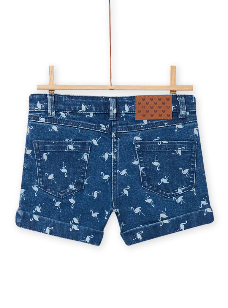 Short denim brut à imprimé flamand rose enfant fille