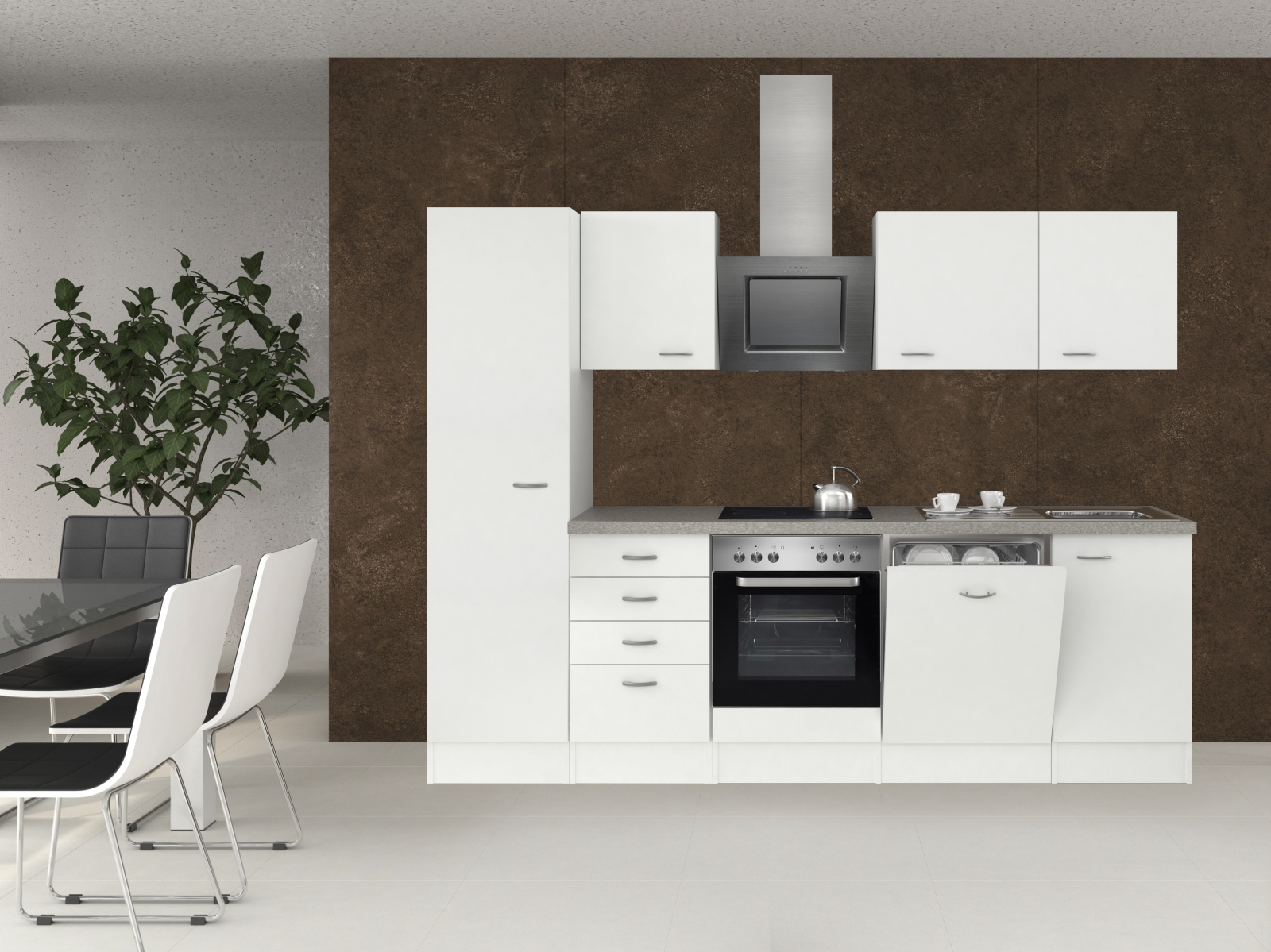 Küchenblock WITO - weiß-grau - mit E-Geräten - 270 cm