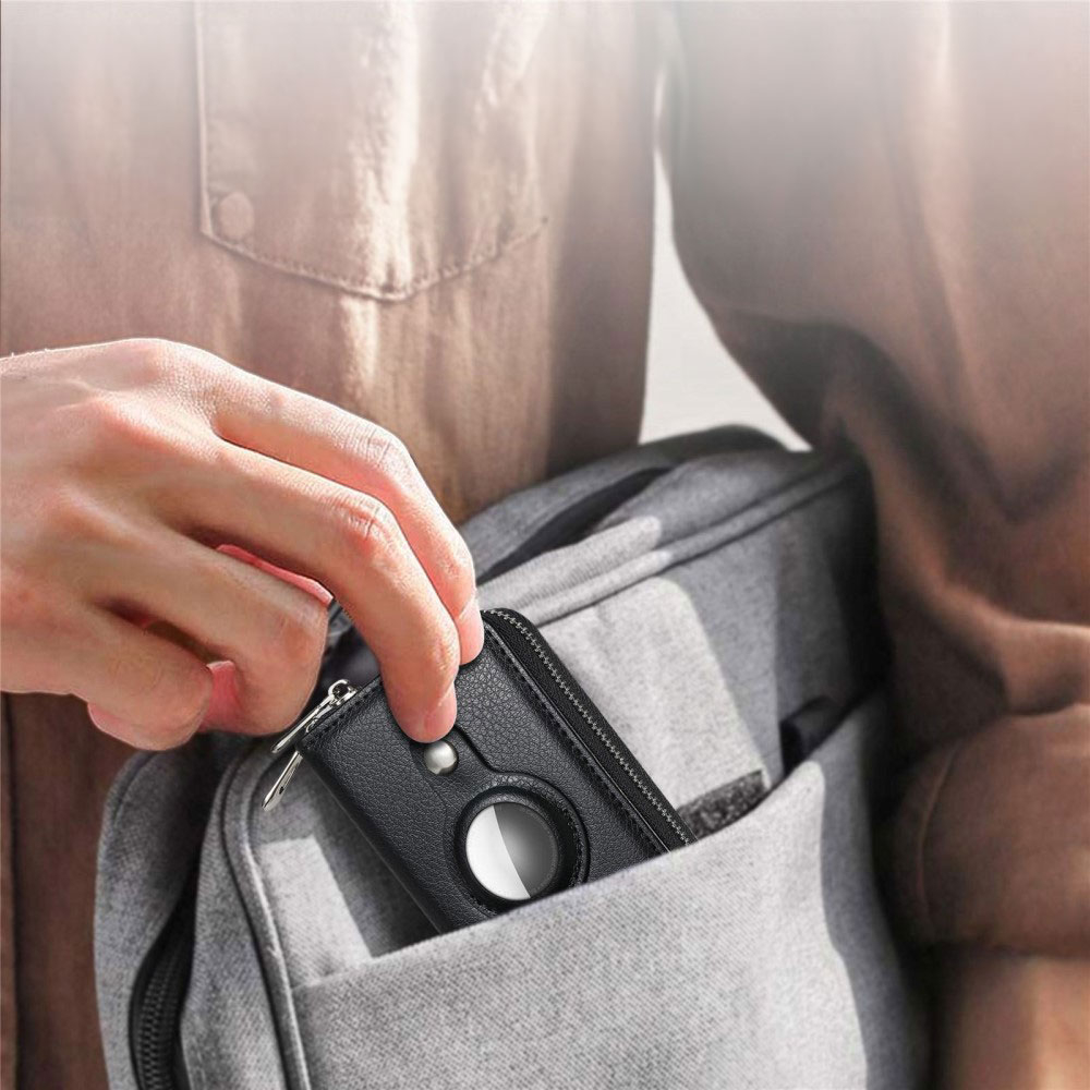 (12.7x11.1x3.6cm) Apple AirTag Wallet Mini Kreditkarten Portemonnaie Leder Etui Geldbörse Litchi Look  (RFID Schutz) - Roségold