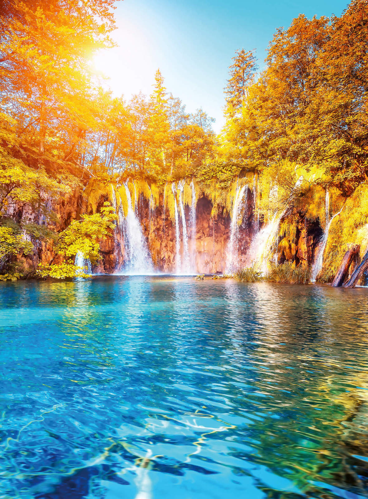 Fototapete DESIGNWALLS 2.0 - orange-gelb - Wasserfall - 2,6 Meter