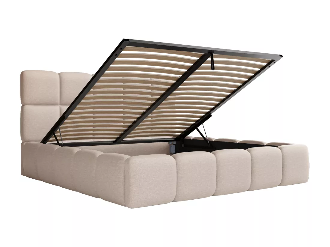 Lit coffre 140 x 190 cm - Tissu chiné - Beige + Matelas - DAMADO de Pascal Morabito