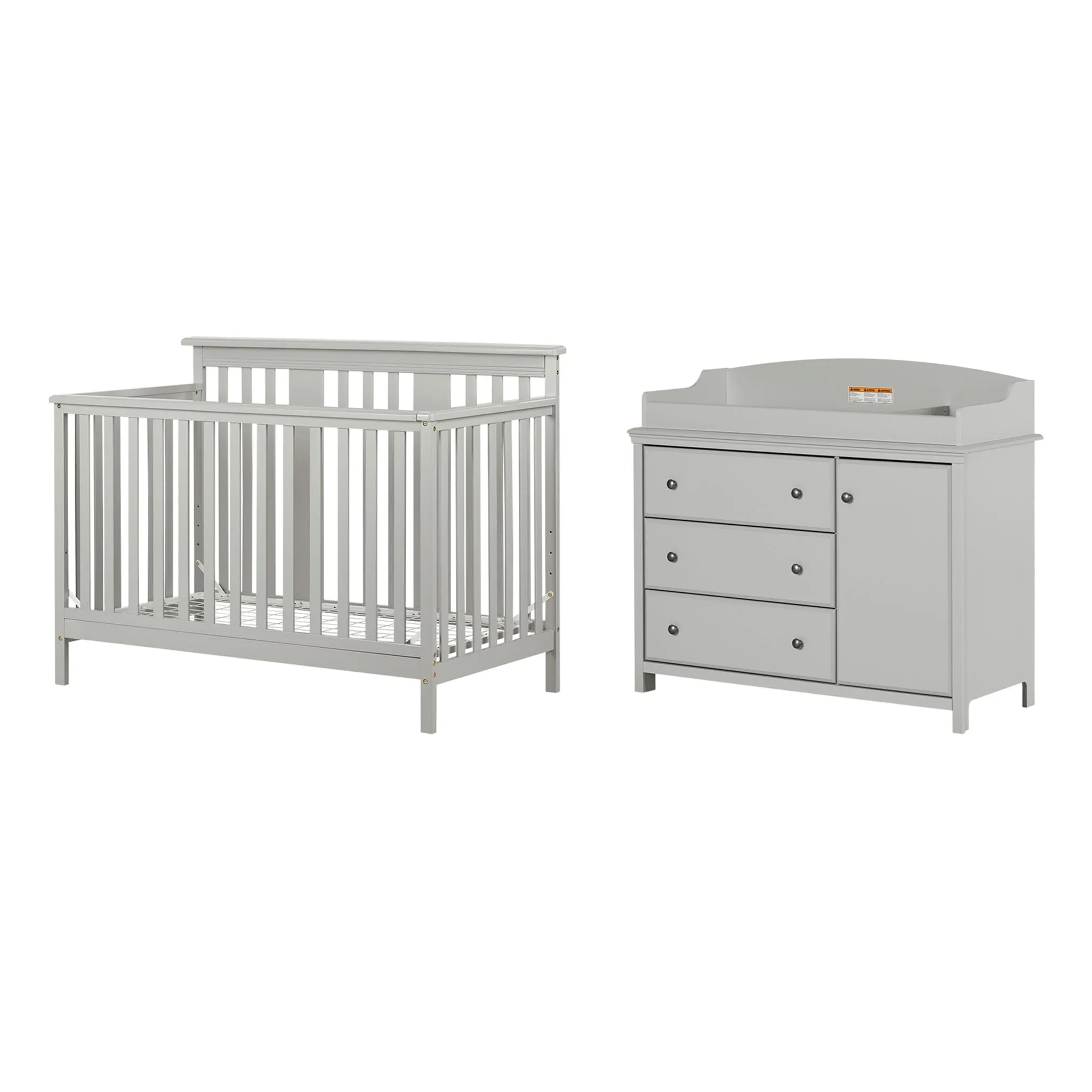 South Shore Ensemble lit de bébé et table à langer avec pourtour amovible - Cotton Candy Gris clair