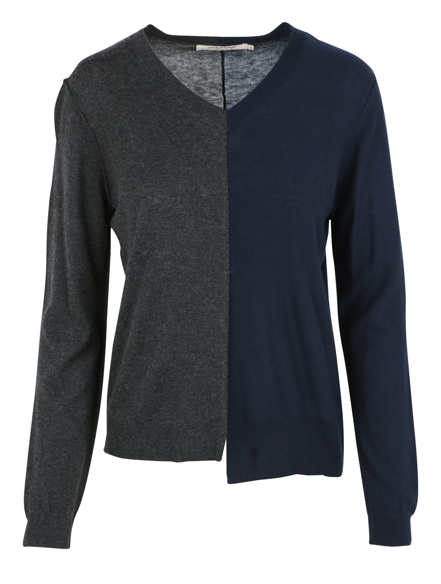 Pull bicolore asymétrique en laine mélangée| Bleu