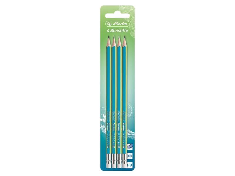 Herlitz Bleistift GREENline Blau-Grün, 4 Stück Bleistift HB
