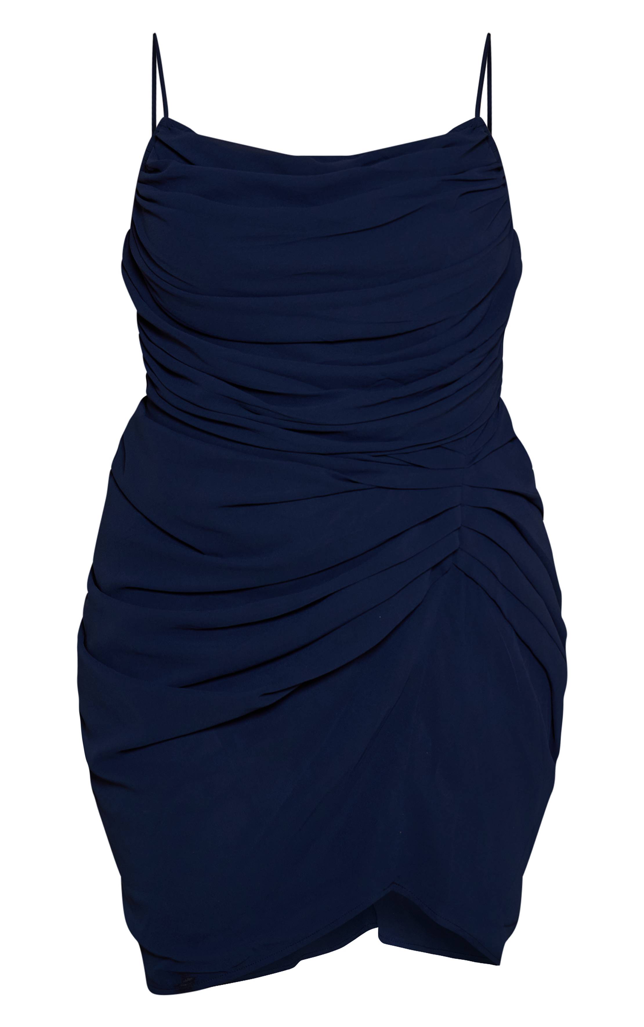Bleu Marine Robe Courte Drapée En Mousseline Avec Détails Froncés Grande Taille