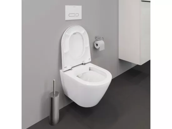 Pack WC suspendu compact sans bride DURAVIT D-Neo avec abattant frein de chute + bati support SIAMP + Plaque de commande chromée