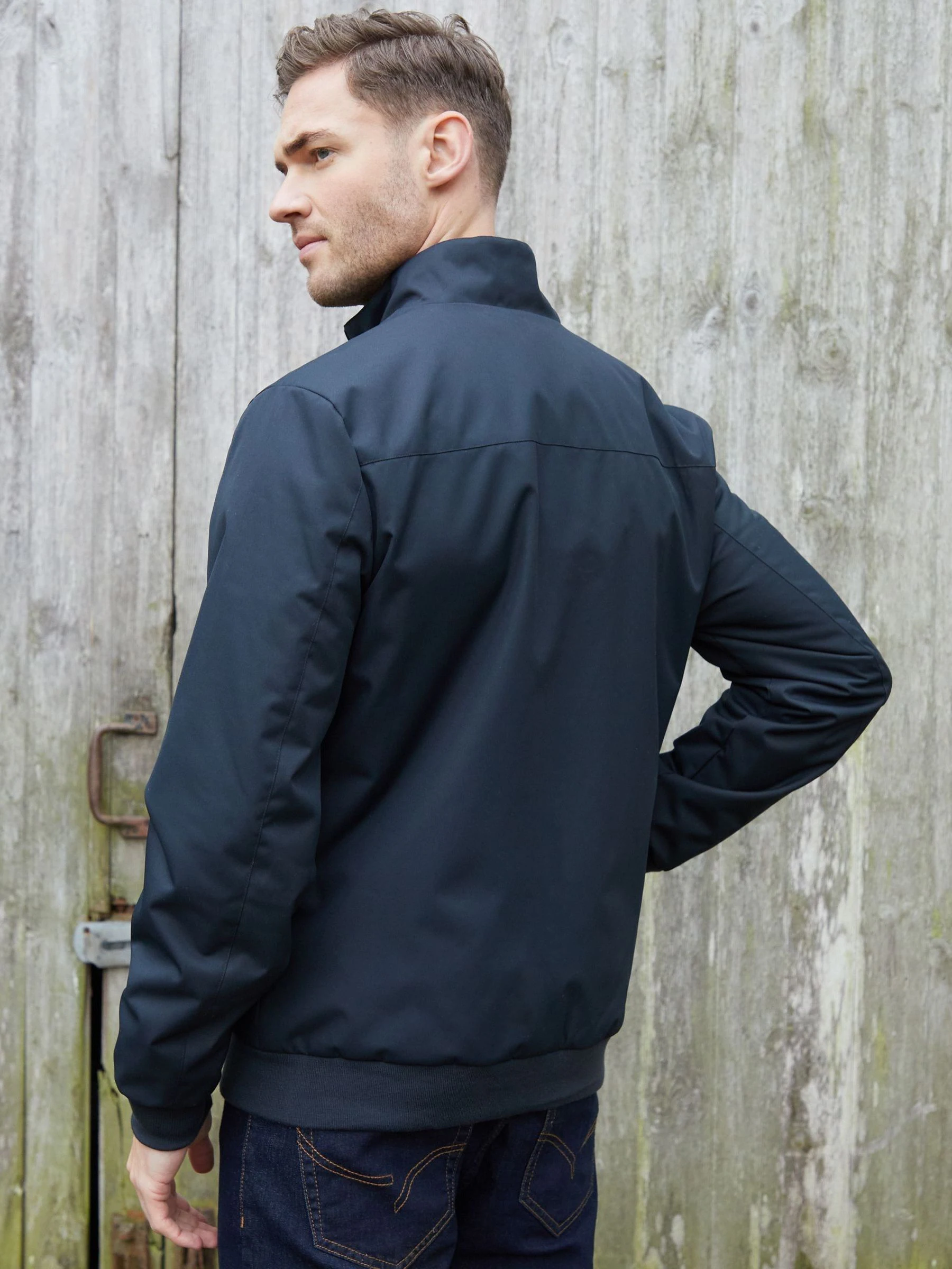 Blauw - Threadbare Patch Pocket Funnel Neck Harrington Style Jacket