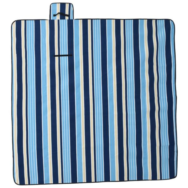vidaXL Manta Piquenique Dobrável 200x200 cm Veludo Riscas Azul/branco - 1950018298