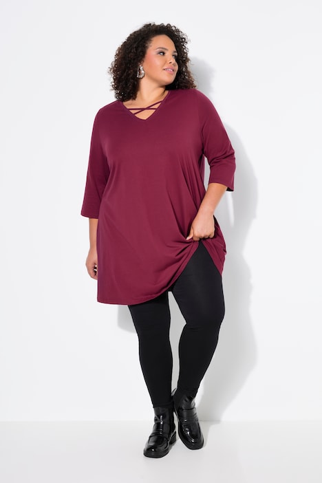 Longshirt, Zierbänder, A-Linie, V-Ausschnitt, 3/4-Arm
