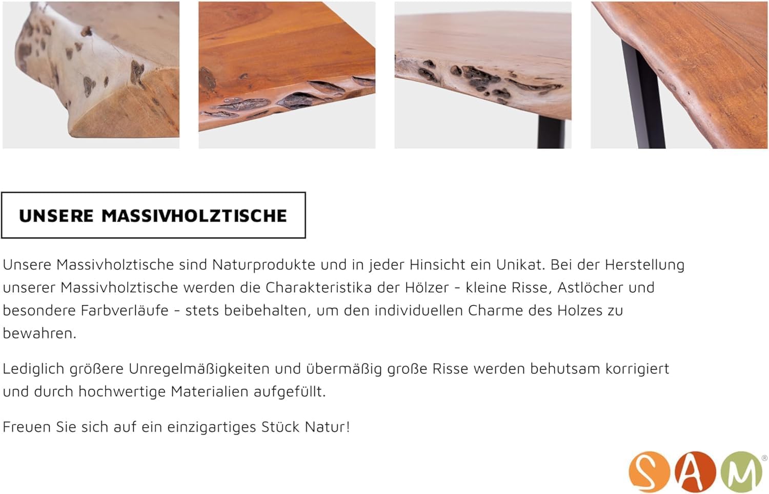 SAM Esstisch 260x100 cm Atlanta, Akazienholz massiv + nussbaumfarben, Esszimmertisch mit Schweizer Kante, U-Metallgestell Schwarz, massiver Holztisch, Tischplatte 26mm