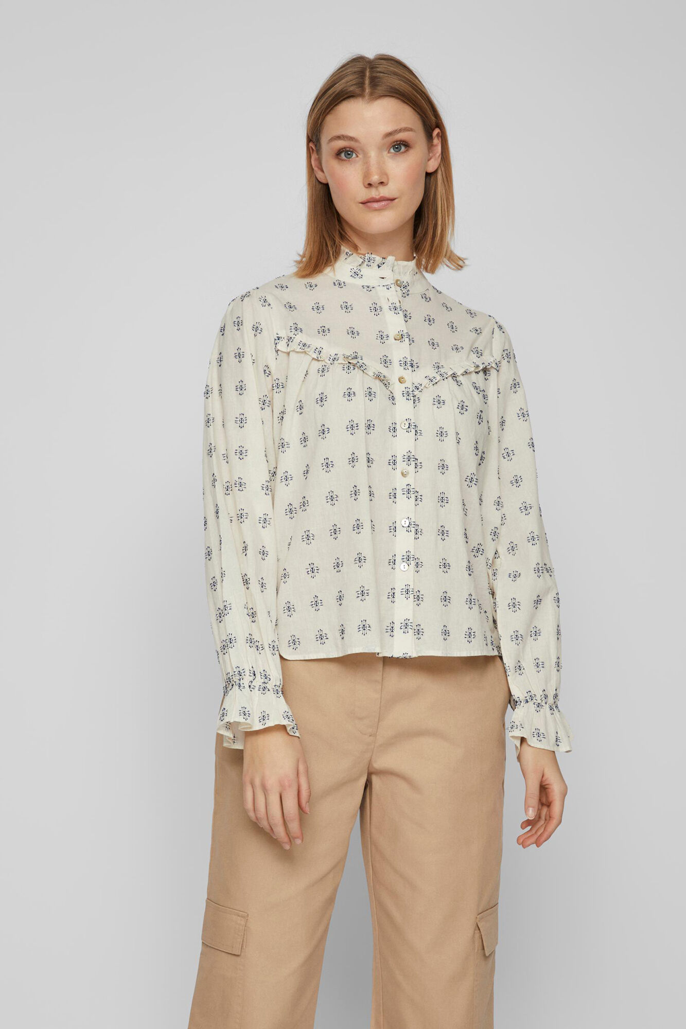 Blusa estampada de manga comprida - Cinza