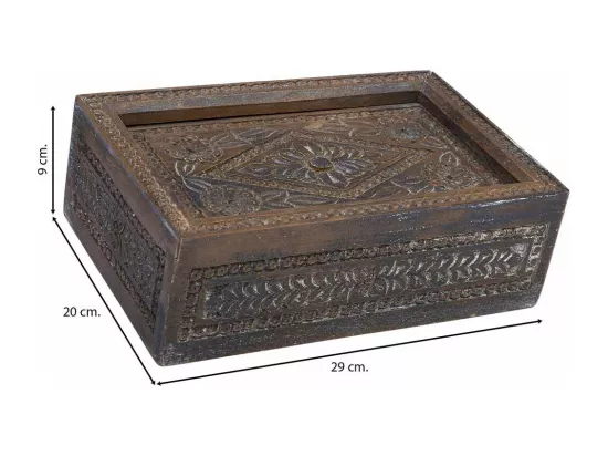 Coffret en bois avec finition artisanale marron antique 29x20x09h cm