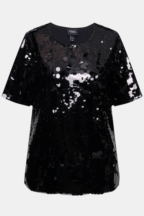 Blusenshirt, Pailletten, Rundhals, Halbarm