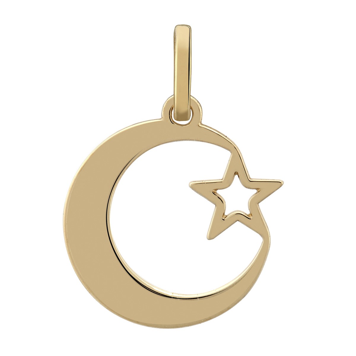 Pendentif croissant de lune et étoile or jaune