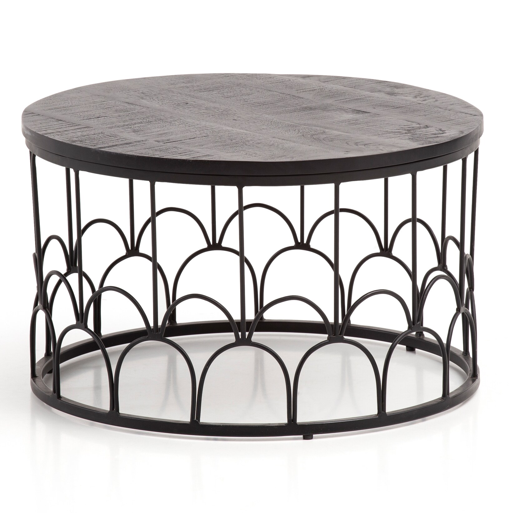 Couchtisch FineBuy Sofatisch 60x60x36cm Massivholz Schwarz Wohnzimmertisch Rund