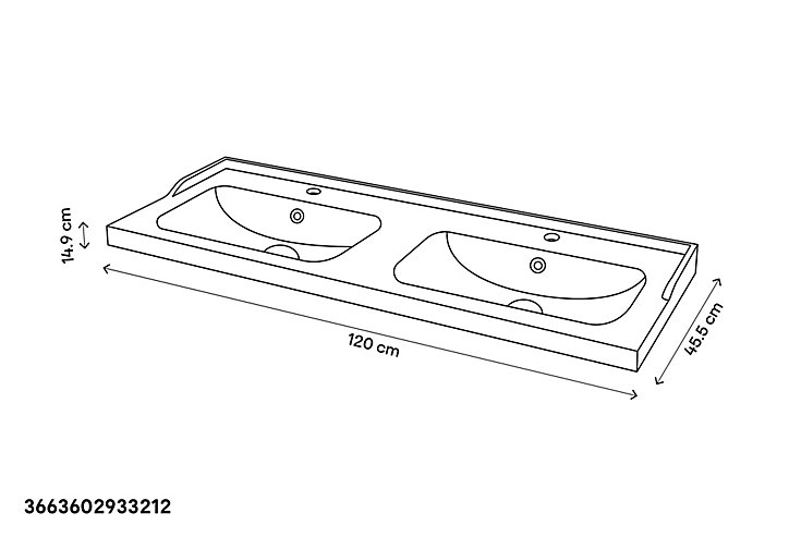 Plan double vasque en céramique blanc GoodHome Lana 120 cm