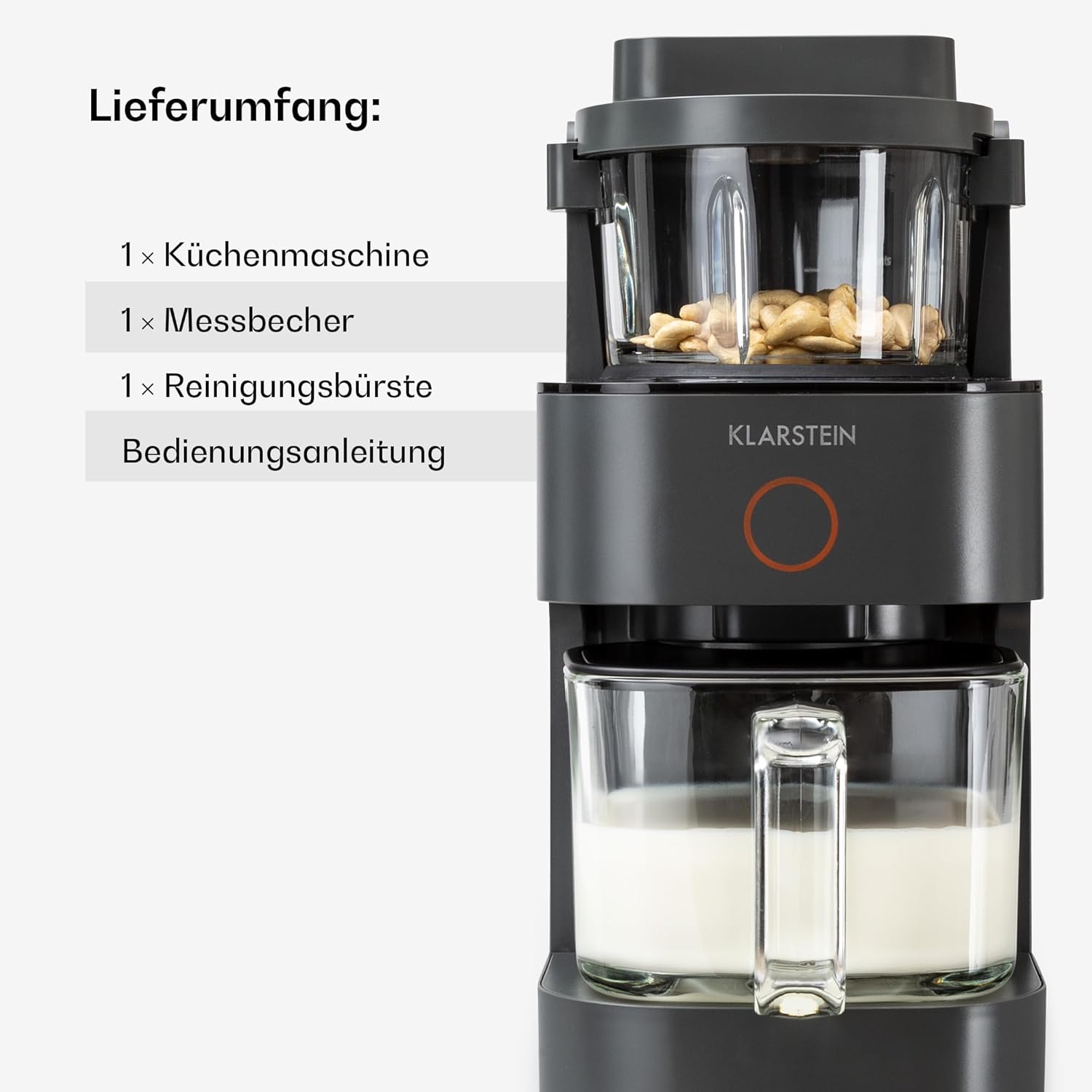 Klarstein Mixer, Standmixer mit 300 Motor- und 1250 Watt Heizleistung, Hochleistungsmixer für Pflanzenmilch Zubereitung, Smoothie Mixer mit 360° Heiztechnologie, 30.000 U/min, Touchscreen, Schwarz