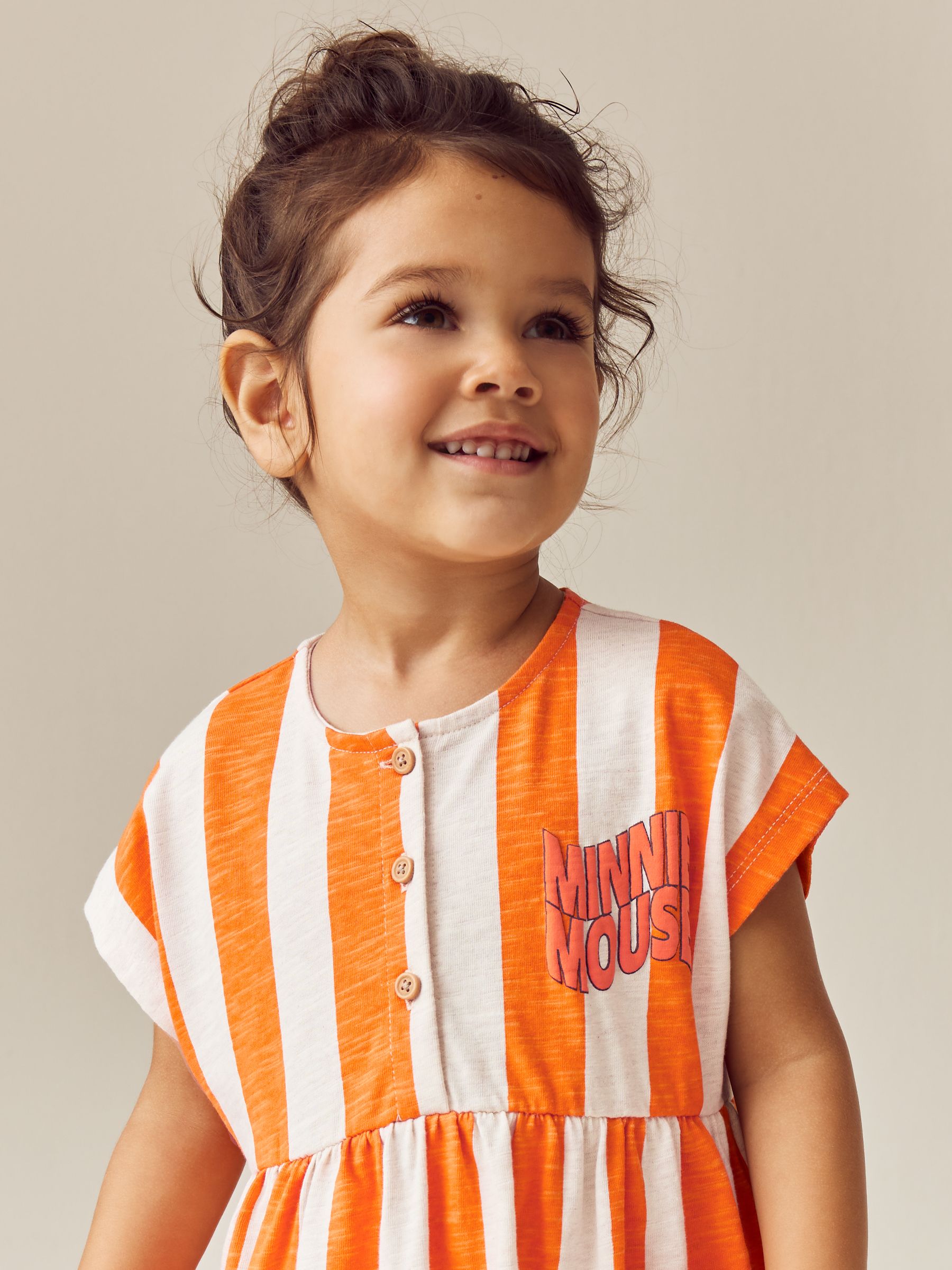Minnie Mouse Orange Stripe - Jersey jurk met korte mouwen (3 mnd-7 jr)