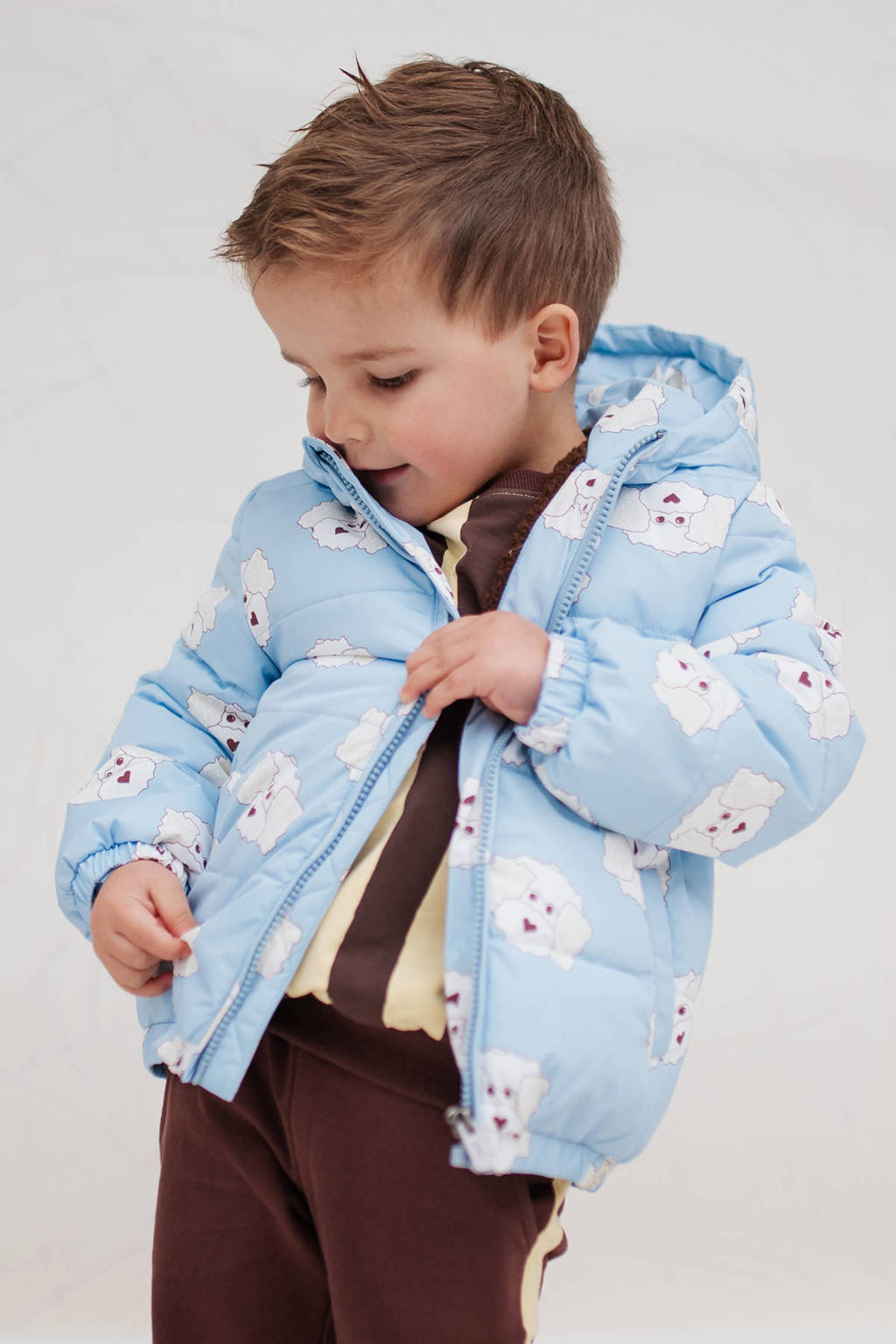 The New Chapter gewatteerde winterjas met all over print blauw