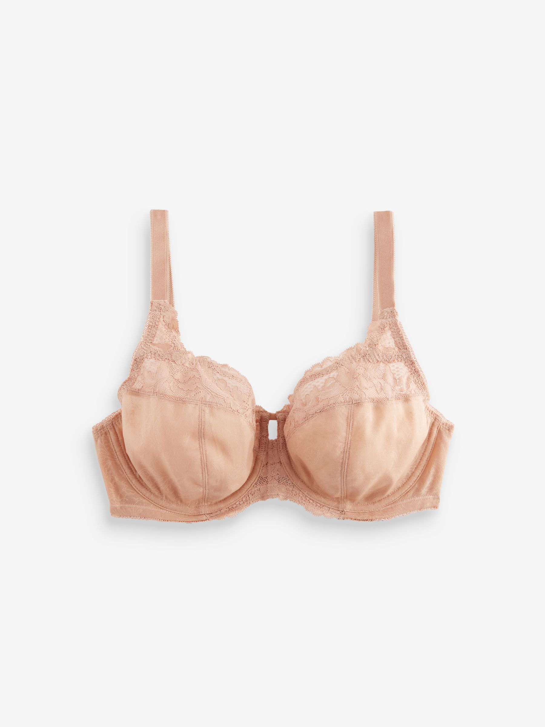 Zwart/wit/praline huidskleur - DD+ Beha's met volledige cups zonder vulling, set van 3 met kantversiering
