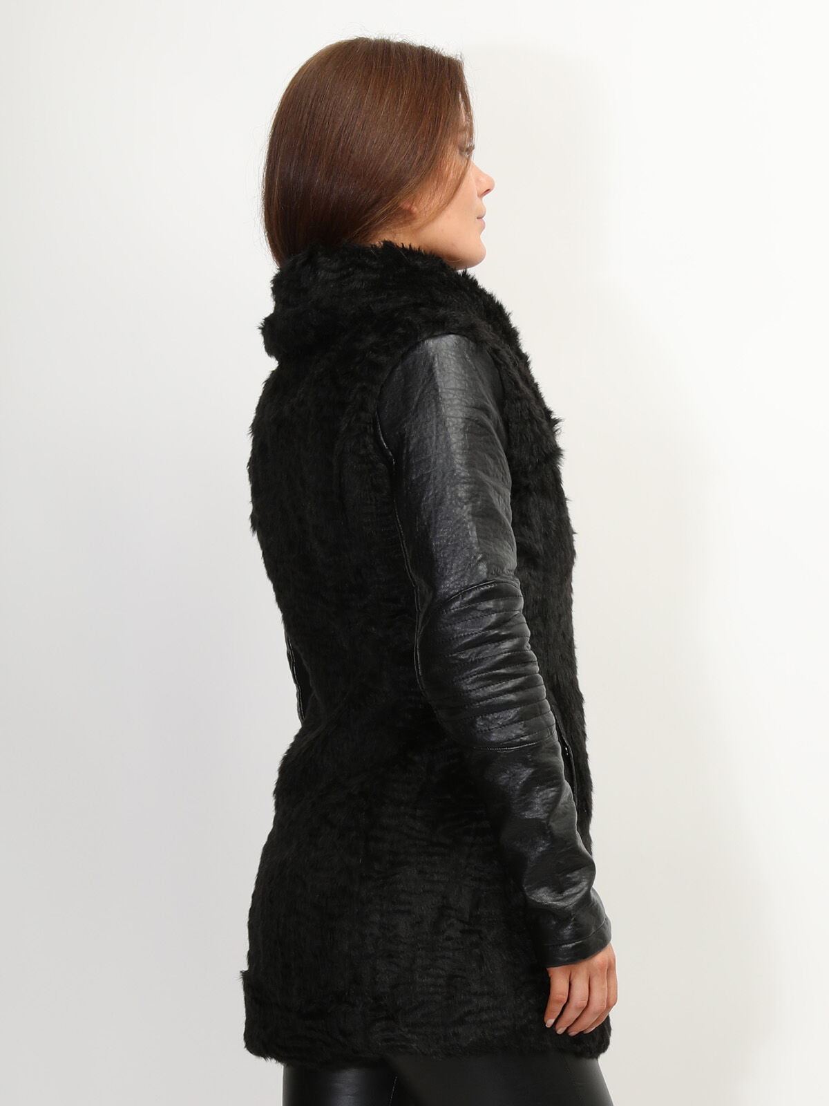 Manteau simili et fausse fourrure- Noir