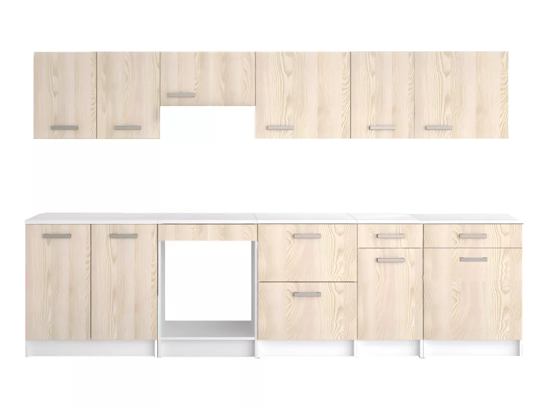Cuisine complète - Avec plan de travail 300 cm - Naturel clair et Blanc - TRATTORIA