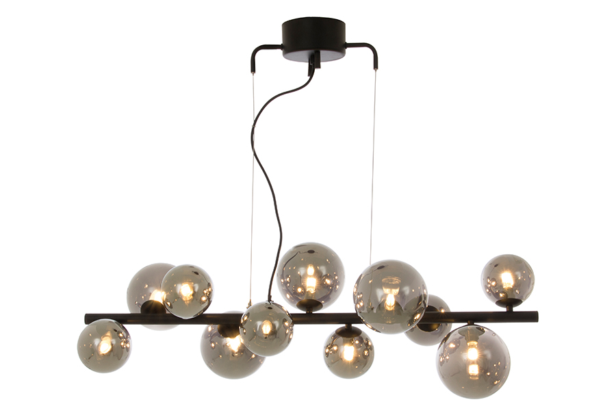 Molekyl taklampe Sort metall med sotet glass.