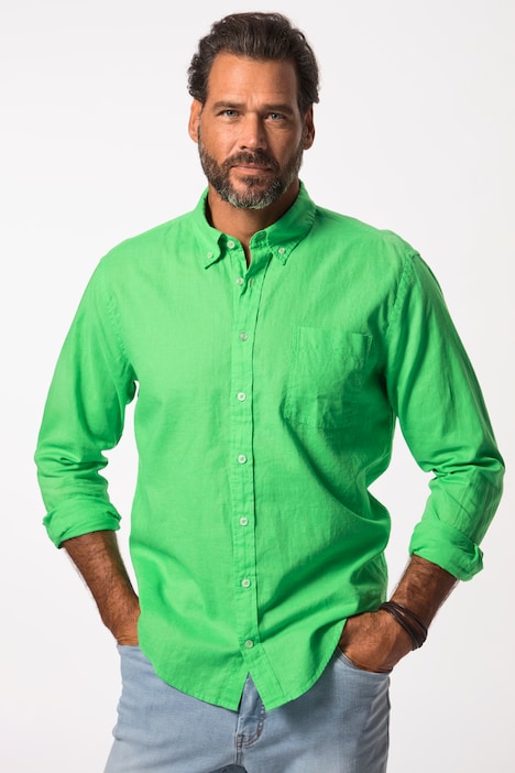 Leinenmixhemd, Langarm, Buttondown-Kragen, Modern Fit