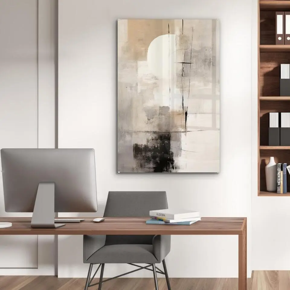 MuchoWow Glasschilderij 60x90cm Abstract Kunst Grijs
