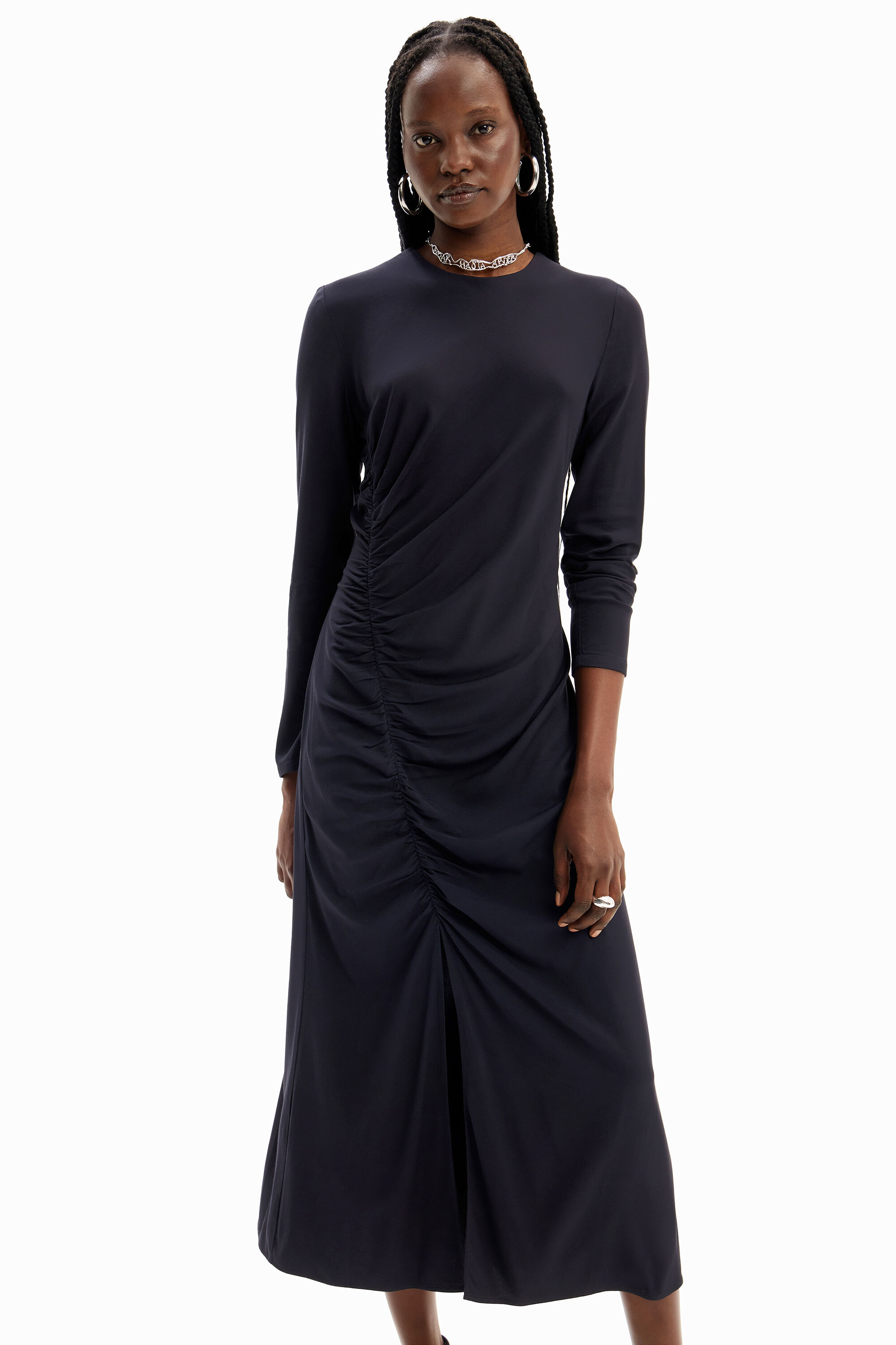 vestido midi franzido