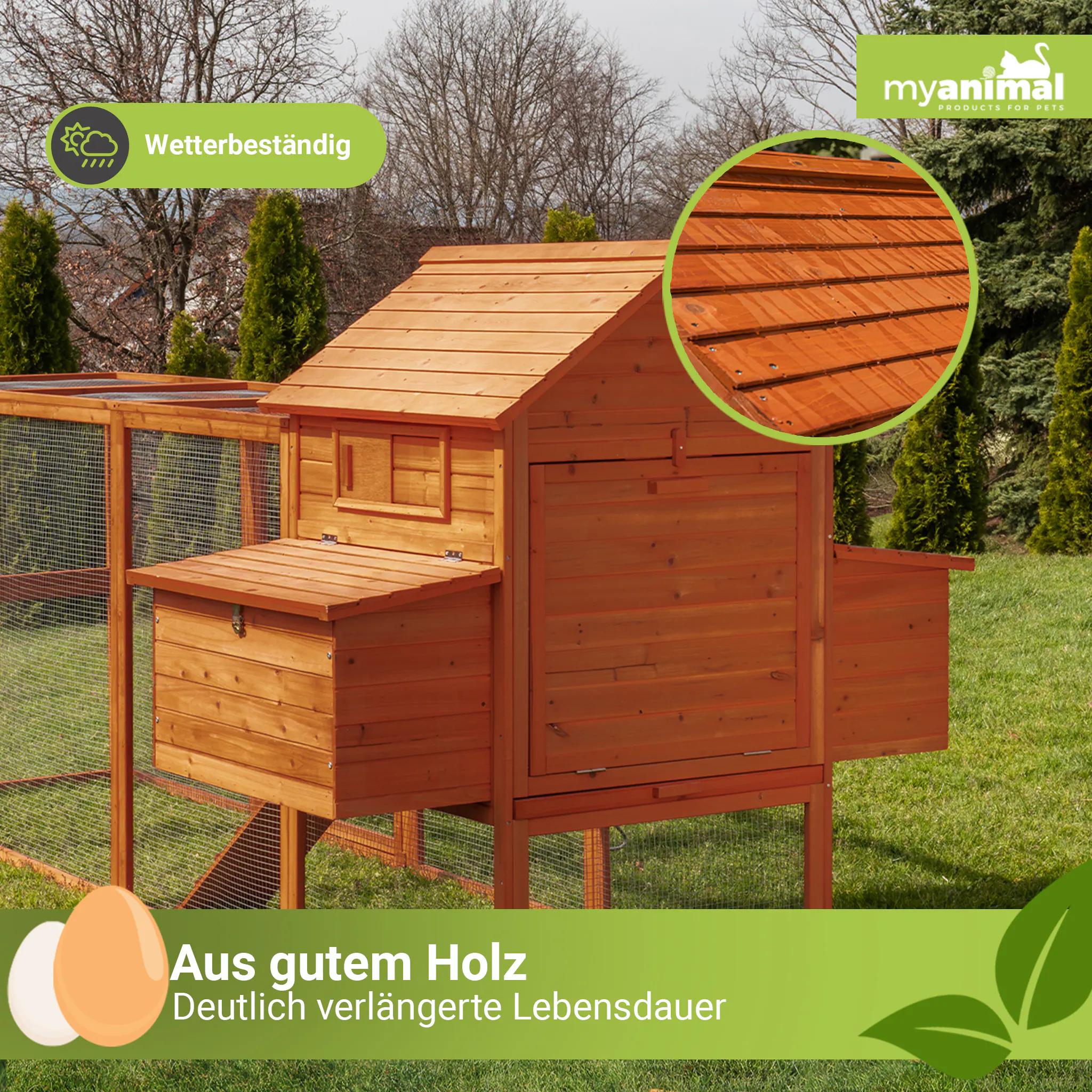MyAnimal Hühnerstall XXL für 8 Hühner MH-22, Hühnerhaus mit zwei Nistkästen, Auslauf, zwei Ebenen (Braun 2.0)