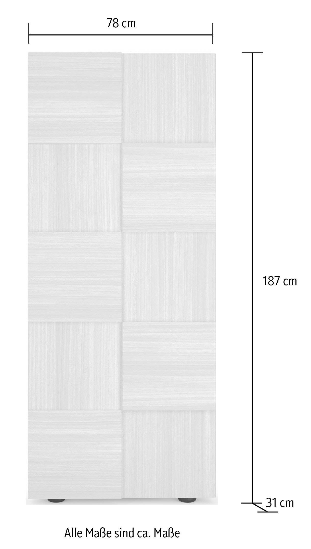 INOSIGN Garderobenschrank »Dama Breite 78, Höhe 187 cm, Front 3D-Optik,« Kleiderstange, 2 Einlegeböden, viel Stauraum