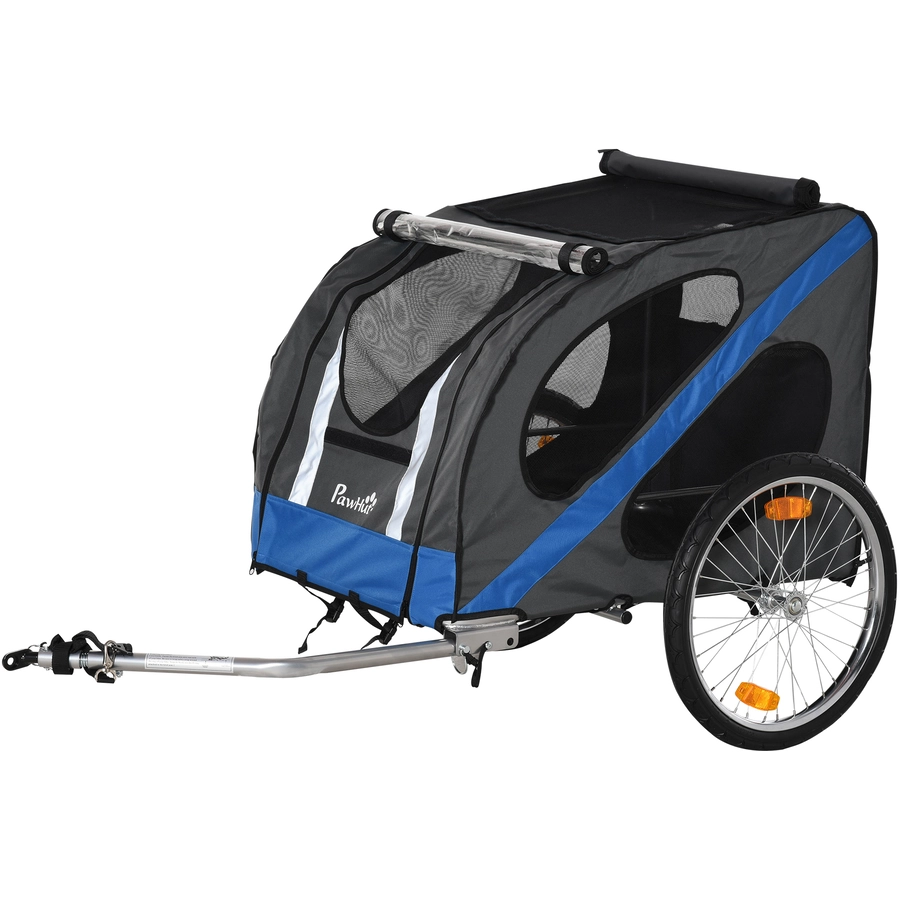 PawHut Fahrradanhänger für Hunde grau, blau
