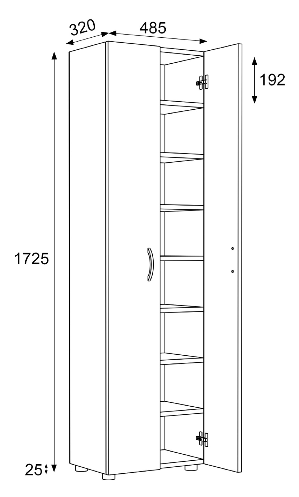 Schuhschrank ULAS-XL - weiß - 8 Fächer - 173 cm