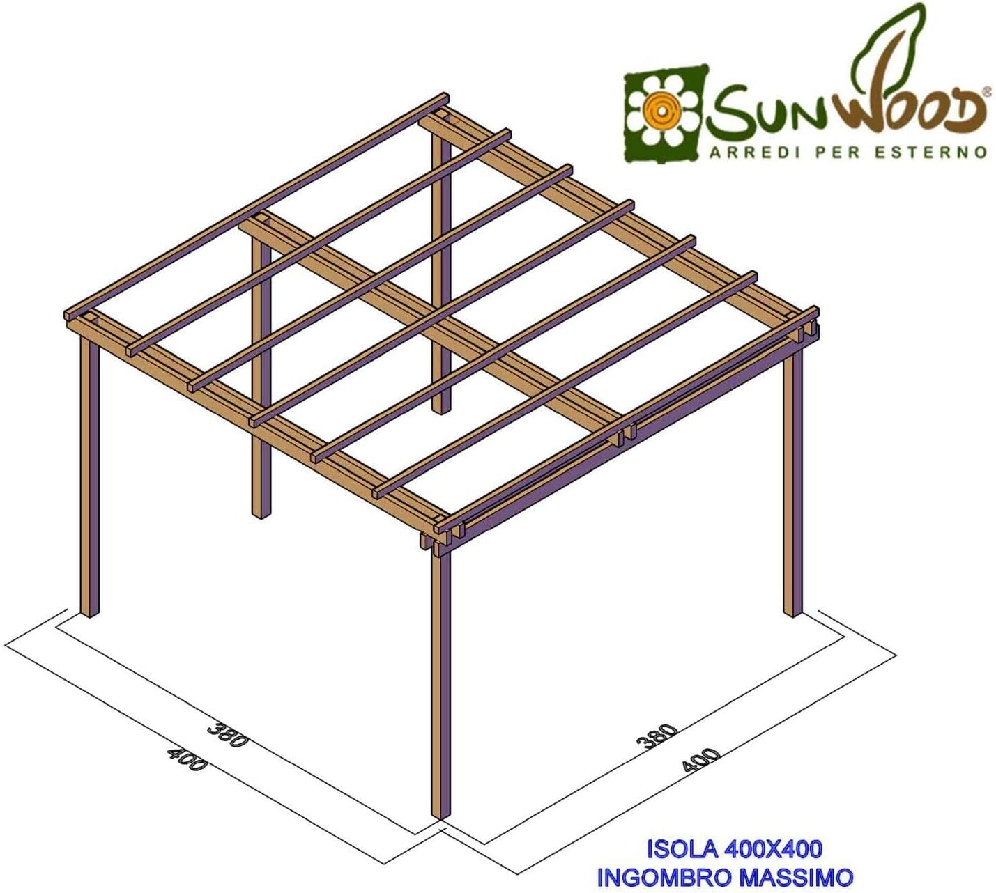 Pergola für den Garten, 240 x 240 cm, aus imprägniertem Kiefernholz, Klasse 4, personalisierbar