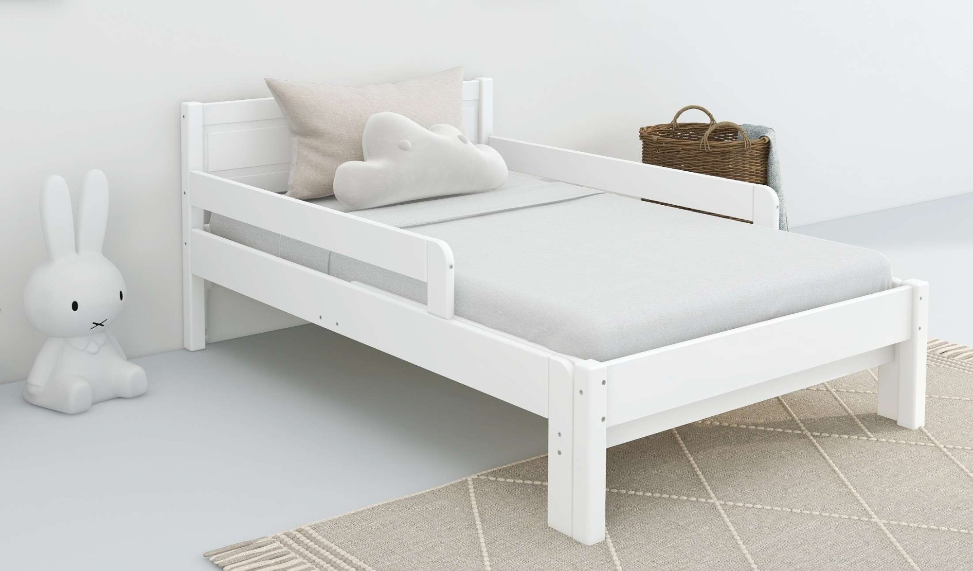 GOODproduct Kinderbett »Hero, Massivholzbett, ausziehbar von 140 bis 200 cm, FSC®« 90cm Breite, 140-200cm Liegefläche,  massive Kiefer, mit Lattenrost, zeitlose Optik,  Rausfallschutz