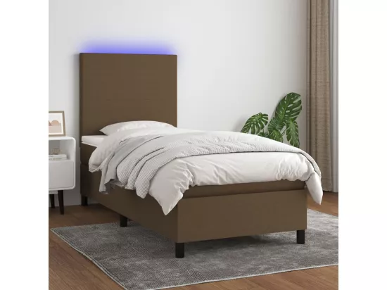 Sommier tapissier et matelas et LED Marron foncé 90x190cm Tissu