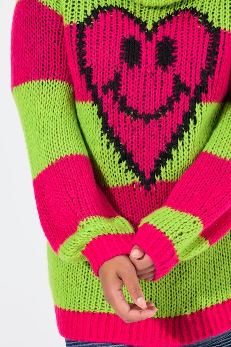 Pullover, Straight Fit, Blockstreifen, Herz-Smiley