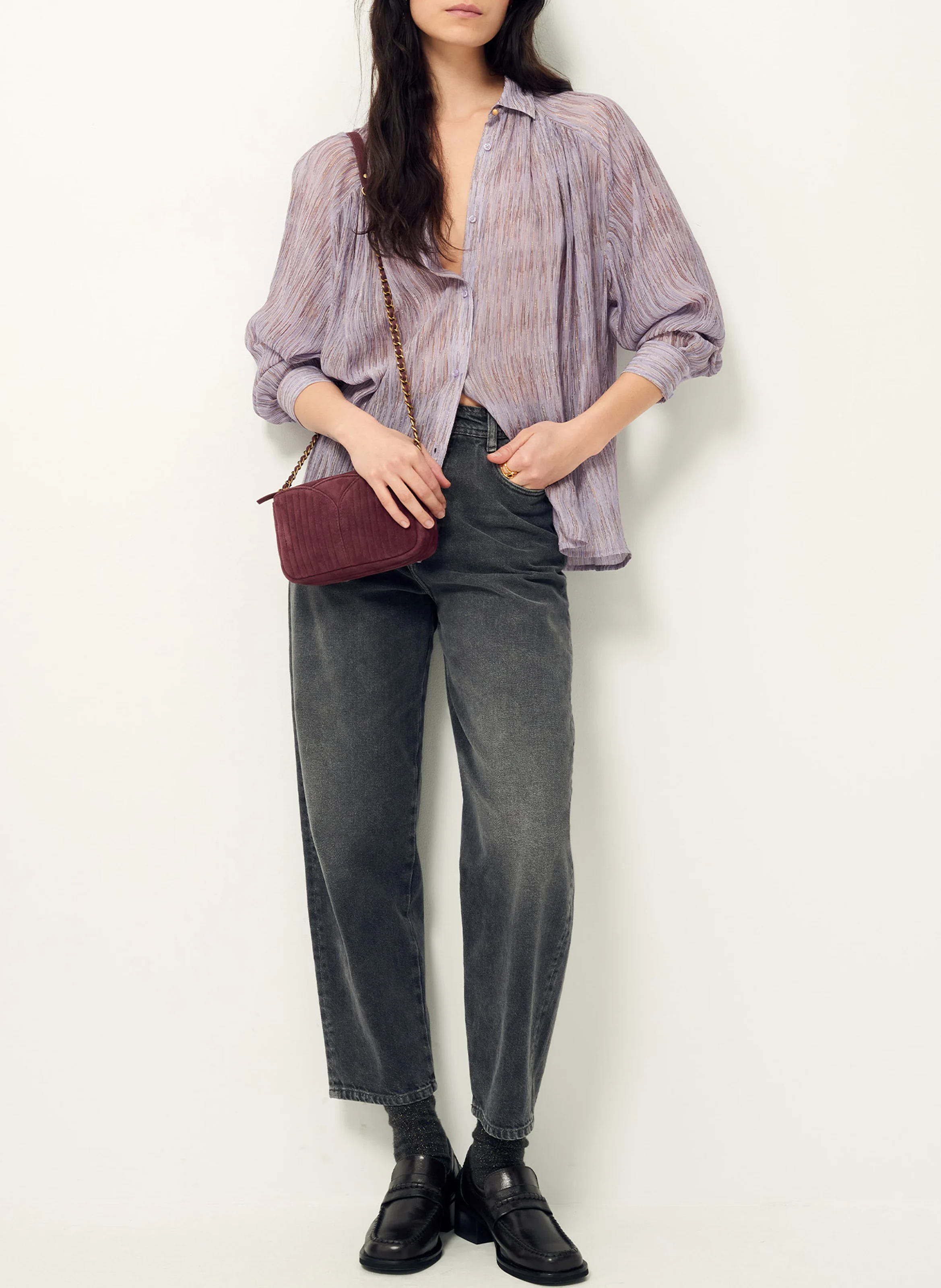 DIVINOU - Petit sac bandoulière en cuir velours | Violet