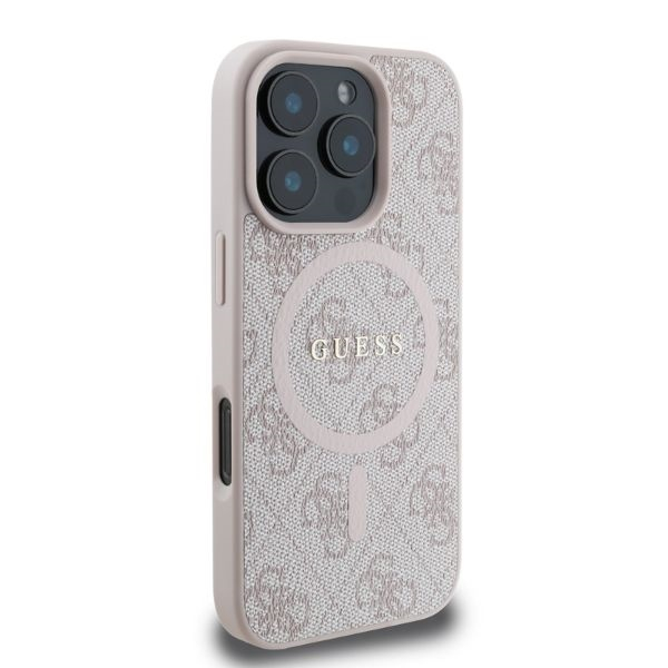 iPhone 16 Pro MagSafe Leder Hardcase Hülle 4G Ring Classic Logo (GUHMP16LG4GFRP) - Rosa